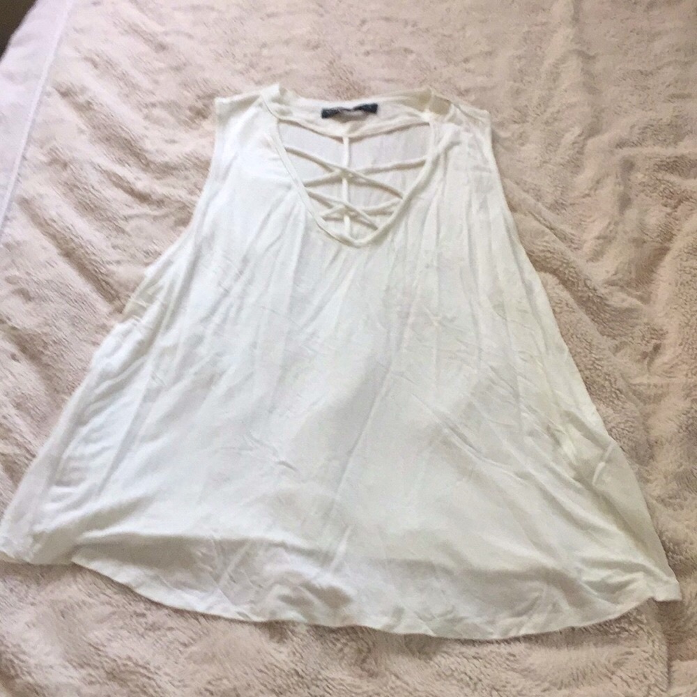 White cage neck top